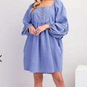 Three Bird Nest Purple Cotton Granola Girl Boho Cottage Core Mini Dress Size L